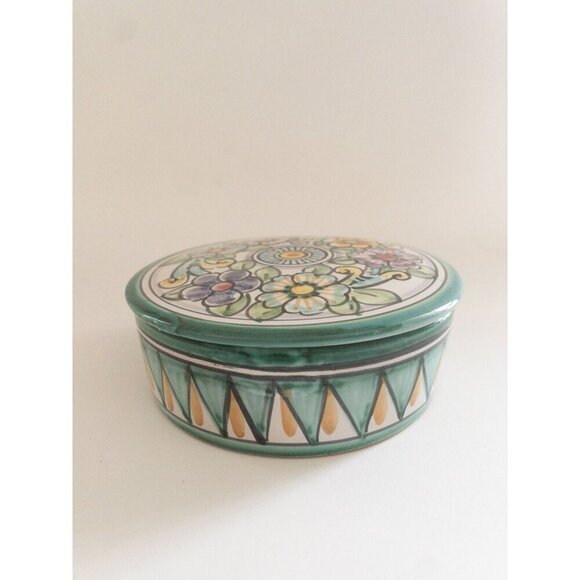 Handmade D' Acunto Vietri Italian Ceramic Floral Round Box 6" Diameter - Picture 12 of 15